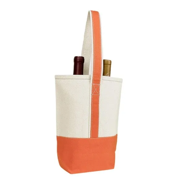 16 Oz. Premium Orange Canvas 2 Bottle Wine Tote Bag (Q581211)