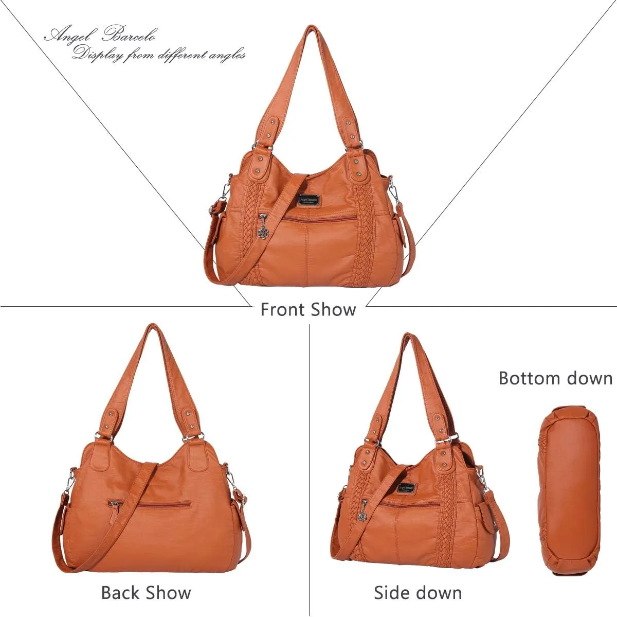 Angel Barcelo Roomy Fashion Hobo Womens Handbags Ladies Purse Satchel Shoulder Bags Tote Washed Leather Bag