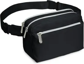 Black Fanny Pack Belt bag - Crossbody Waist Bag for Men or Women - Hands-Free, Waterproof Large Bumbag for Hiking, Running, and Travel