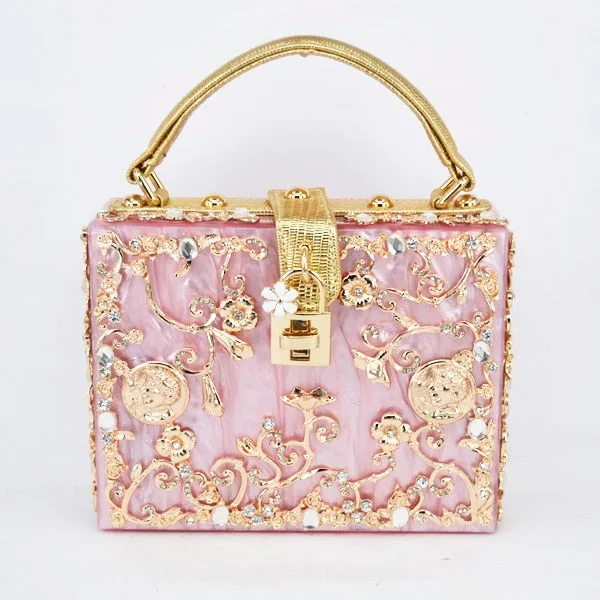 Box evening  diamond flower Clutch Bag