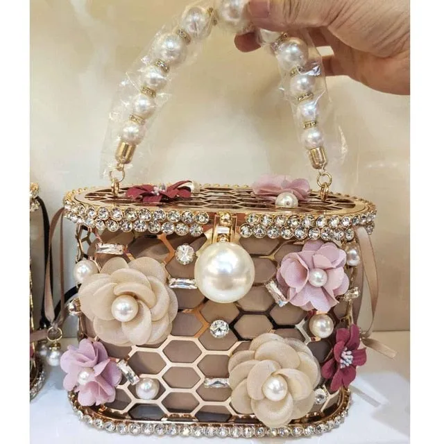 Box evening  diamond flower Clutch Bag