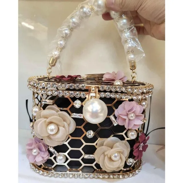 Box evening  diamond flower Clutch Bag