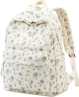 BTOOP School Backpack for Teens Large Corduroy Bookbag Lightweight Girls Boys Casual High School College 17 inch Laptop Travel Bag (Grace Purple Flower)