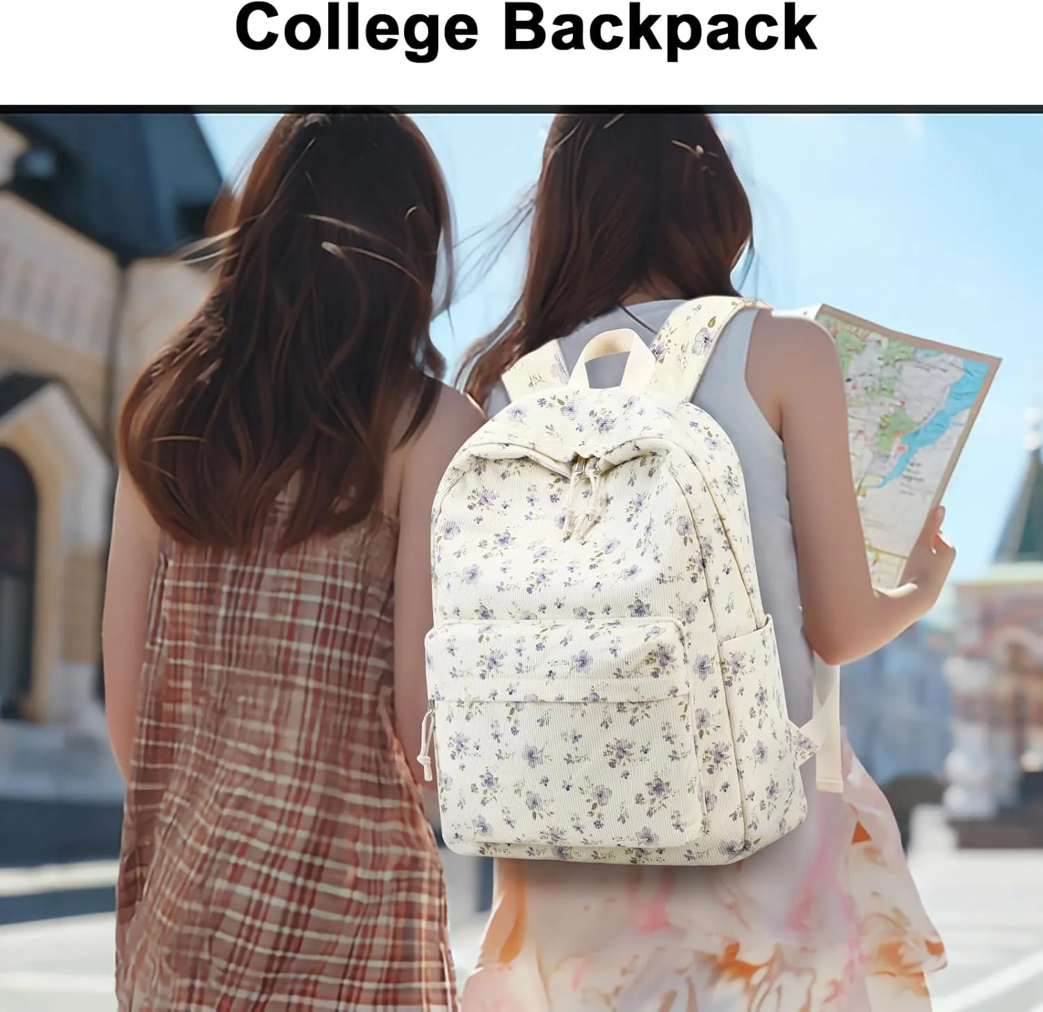 BTOOP School Backpack for Teens Large Corduroy Bookbag Lightweight Girls Boys Casual High School College 17 inch Laptop Travel Bag (Grace Purple Flower)