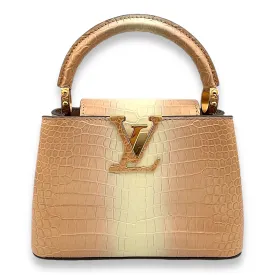 Capucines Mini Rosegold Top Handle Bag in Porosus crocodile, Gold hardware
