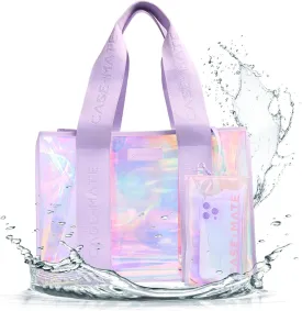 Case-Mate Official Soap Bubble Beach Tote - Iridescent Beach Bag with Phone Pouch for Women - Waterproof, Foldable & Washable - Tote Bag for Beach, Pool, Travel and Vacation - Large