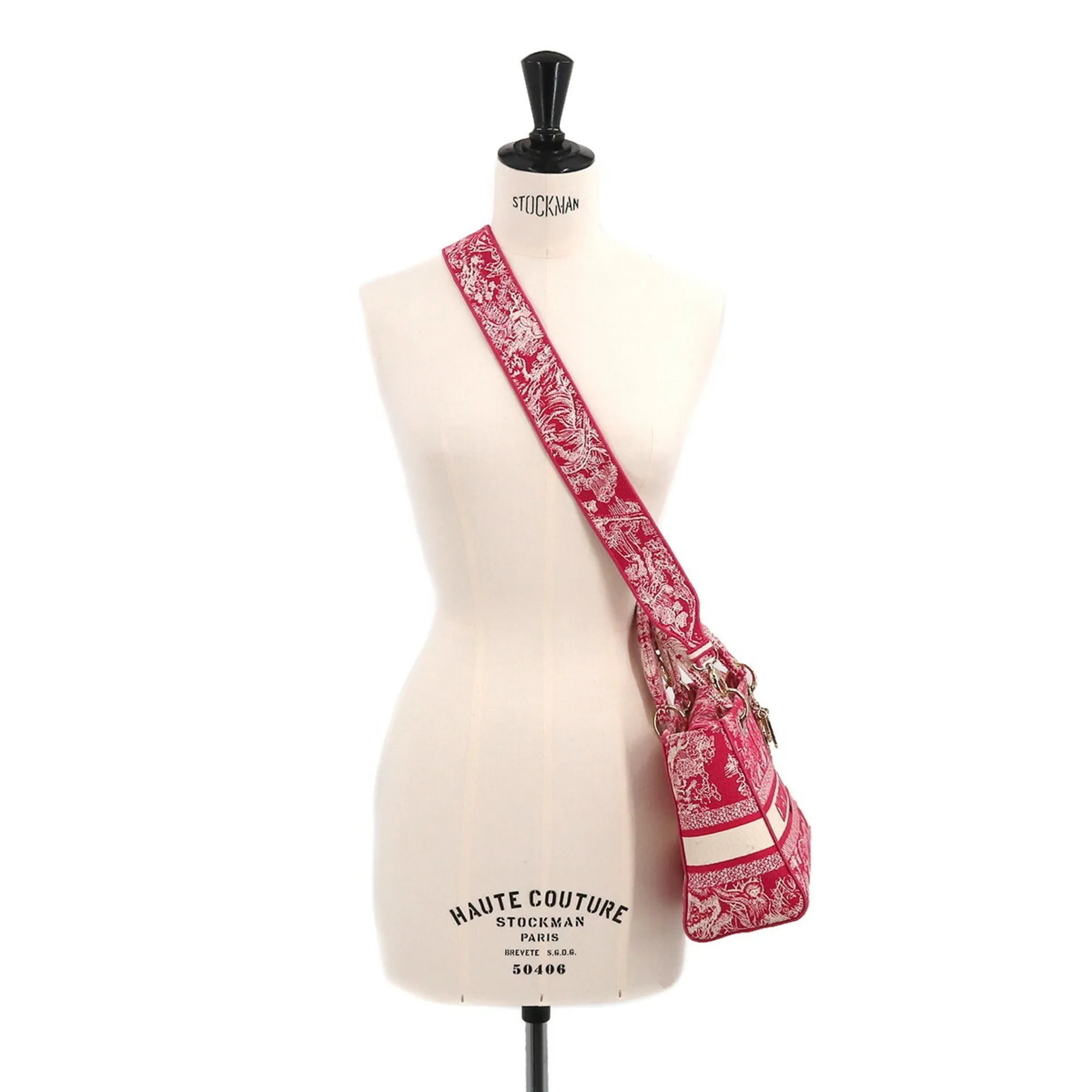 CHRISTIAN DIOR Lady Light Medium 2way Hand Shoulder Bag Canvas Pink M0565ORGO LADY D-LITE