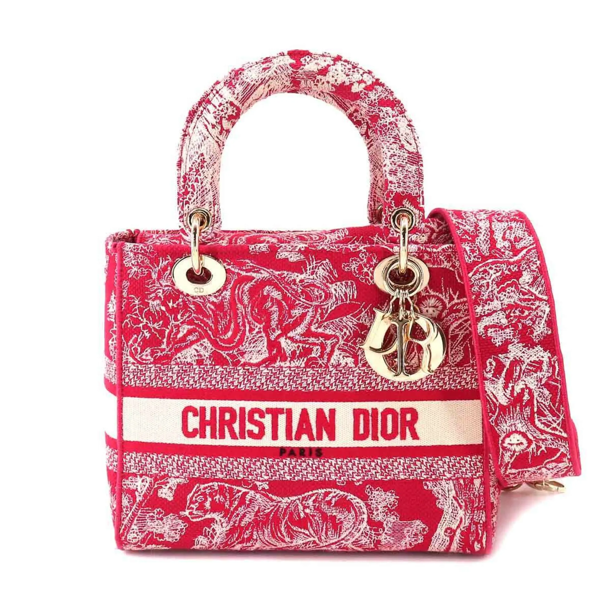 CHRISTIAN DIOR Lady Light Medium 2way Hand Shoulder Bag Canvas Pink M0565ORGO LADY D-LITE