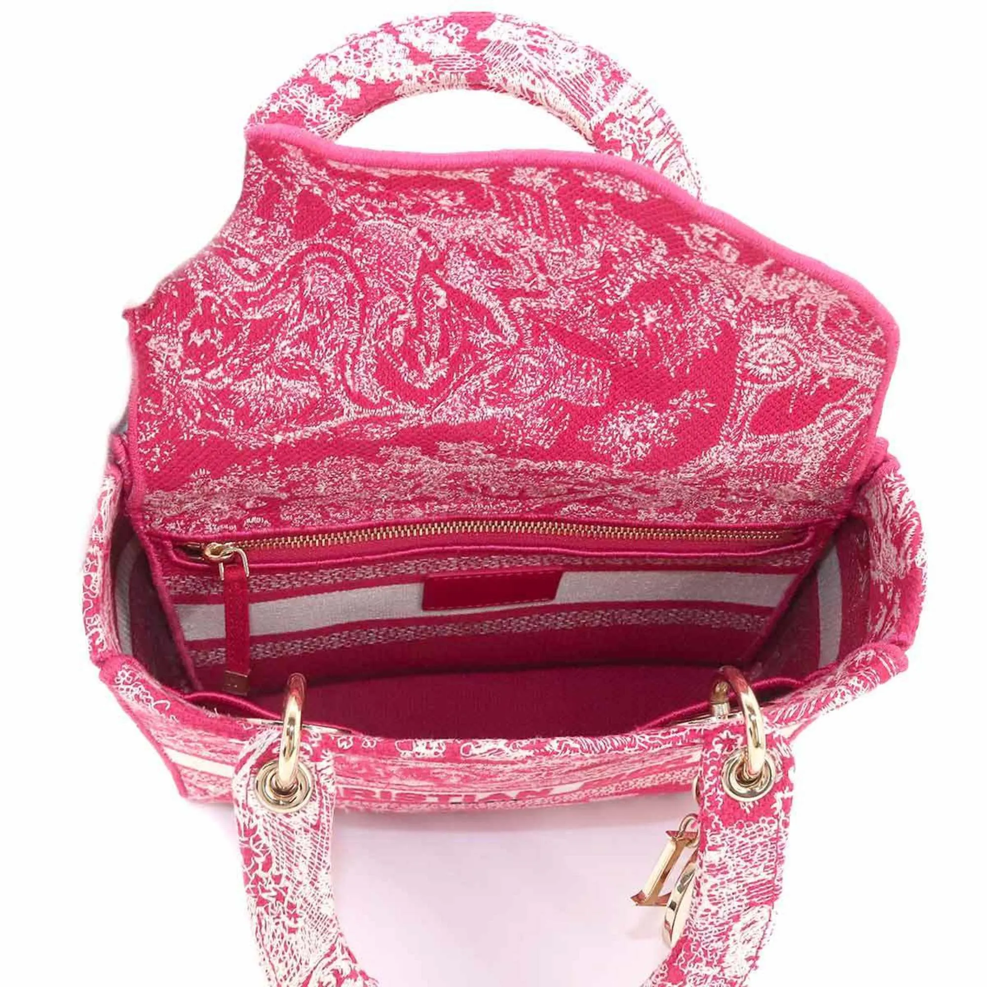 CHRISTIAN DIOR Lady Light Medium 2way Hand Shoulder Bag Canvas Pink M0565ORGO LADY D-LITE