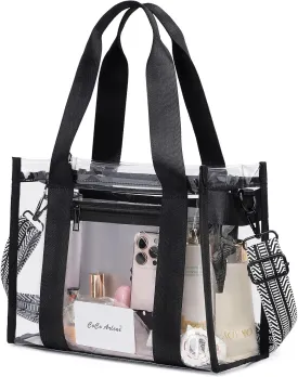 Clear Bag for Stadium Events,Large Clear Tote Bag with Outer and Inner Zip Bag for Sport Events, Concerts, Work, Beach