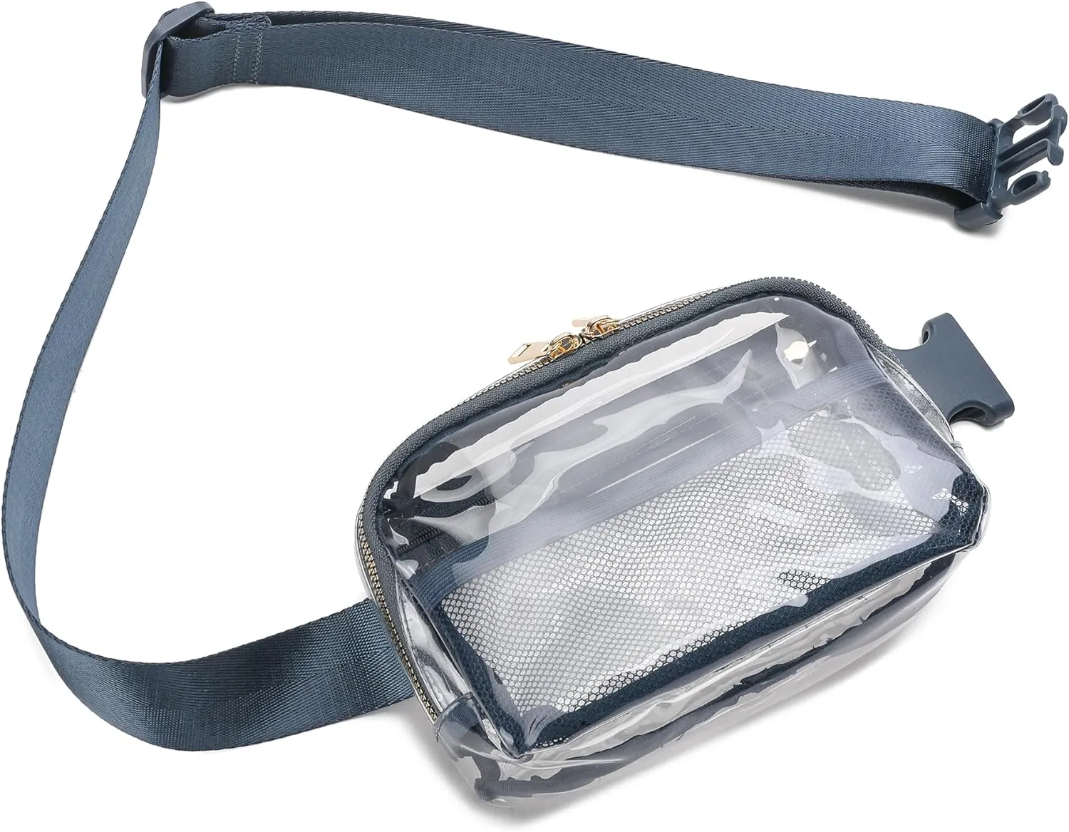 Clear Belt Bag Clear fanny pack stadium approved for Women Men with Adjustable Strap Clear Crossbody Bag Waist Bag for Concerts Sports Travelling Hiking Running (BLUE)