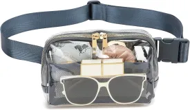 Clear Belt Bag Clear fanny pack stadium approved for Women Men with Adjustable Strap Clear Crossbody Bag Waist Bag for Concerts Sports Travelling Hiking Running (BLUE)