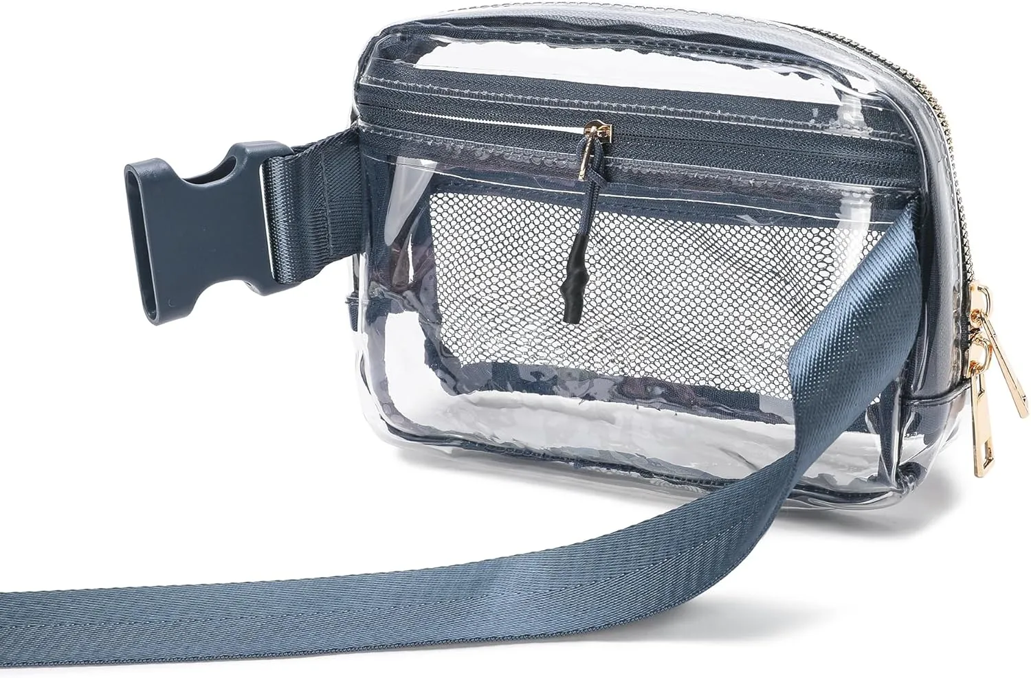 Clear Belt Bag Clear fanny pack stadium approved for Women Men with Adjustable Strap Clear Crossbody Bag Waist Bag for Concerts Sports Travelling Hiking Running (BLUE)