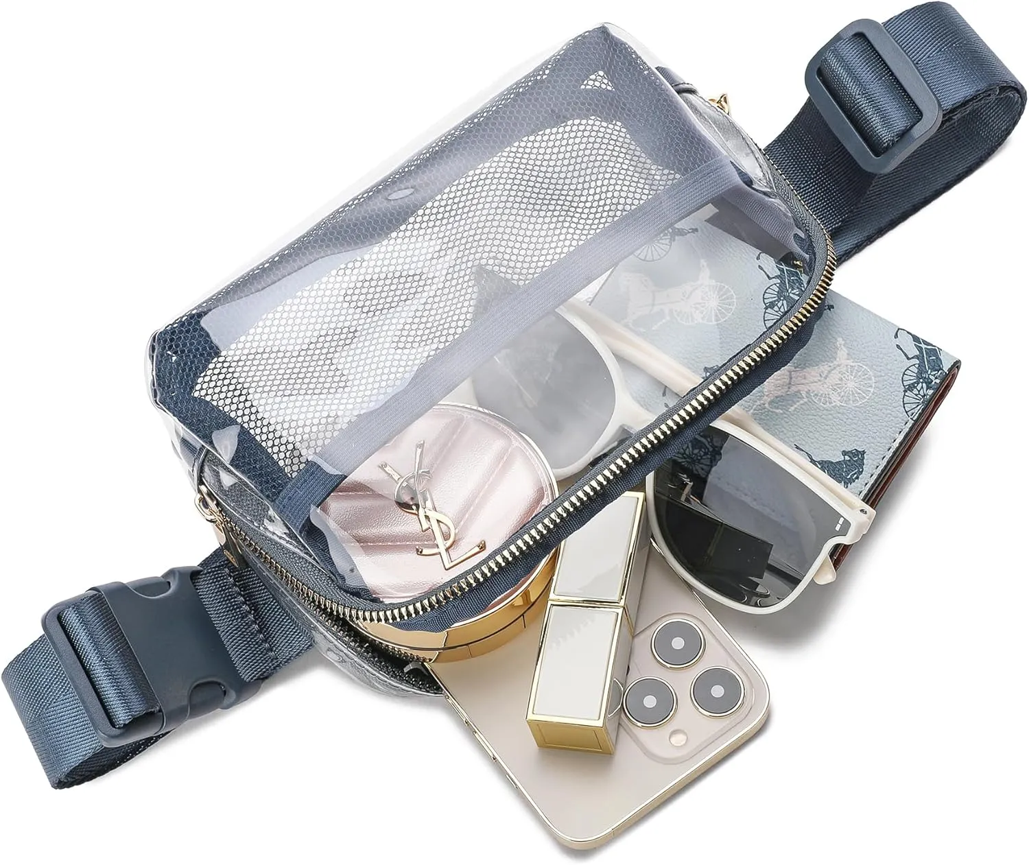 Clear Belt Bag Clear fanny pack stadium approved for Women Men with Adjustable Strap Clear Crossbody Bag Waist Bag for Concerts Sports Travelling Hiking Running (BLUE)