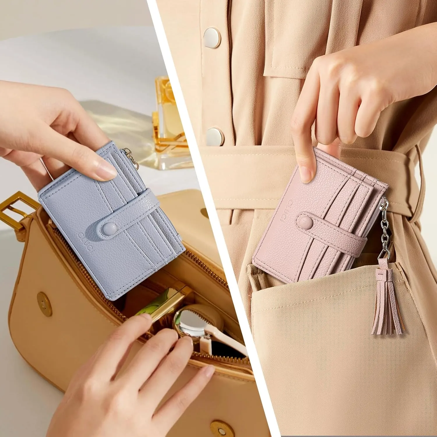 CLUCI Small Womens Wallet RFID Blocking Credit Card Holder with ID Window Leather Slim Card Wallets for Women Pink