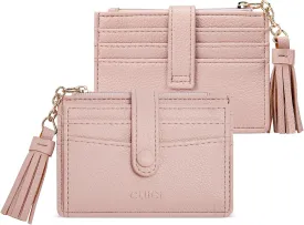 CLUCI Small Womens Wallet RFID Blocking Credit Card Holder with ID Window Leather Slim Card Wallets for Women Pink