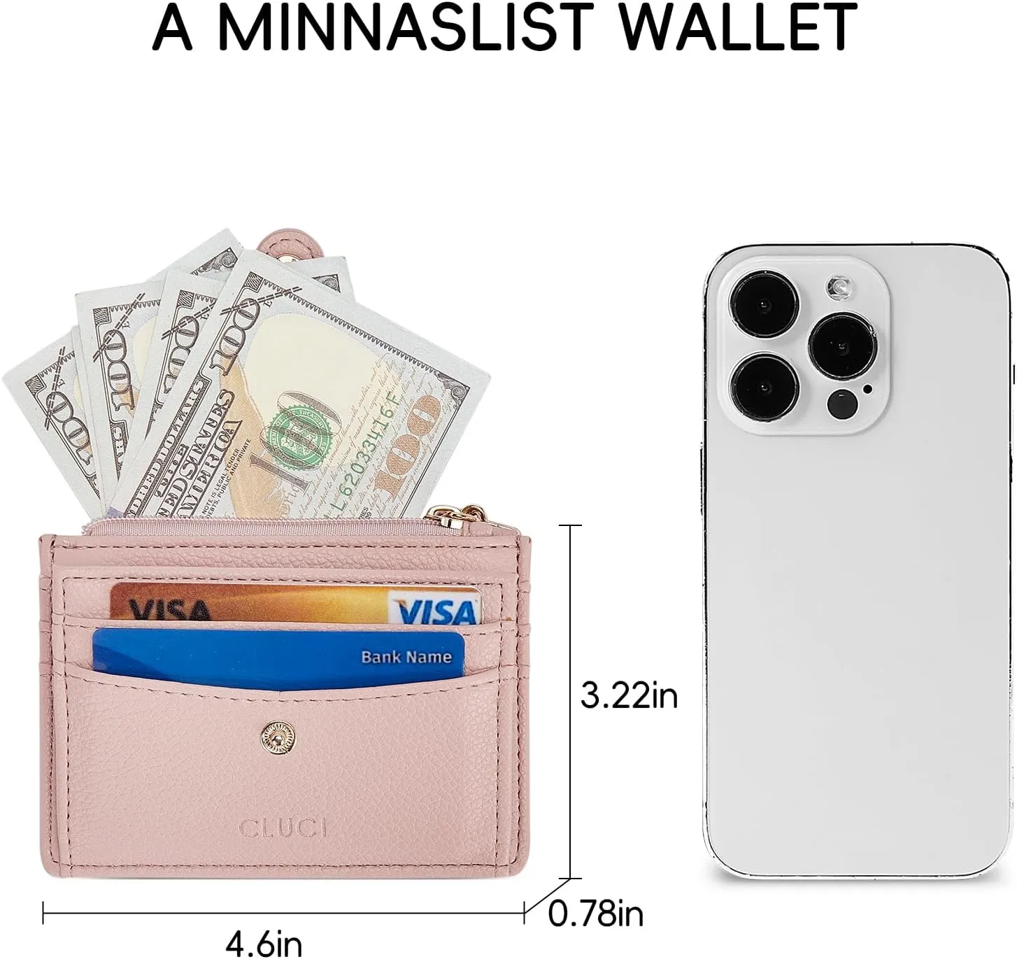 CLUCI Small Womens Wallet RFID Blocking Credit Card Holder with ID Window Leather Slim Card Wallets for Women Pink