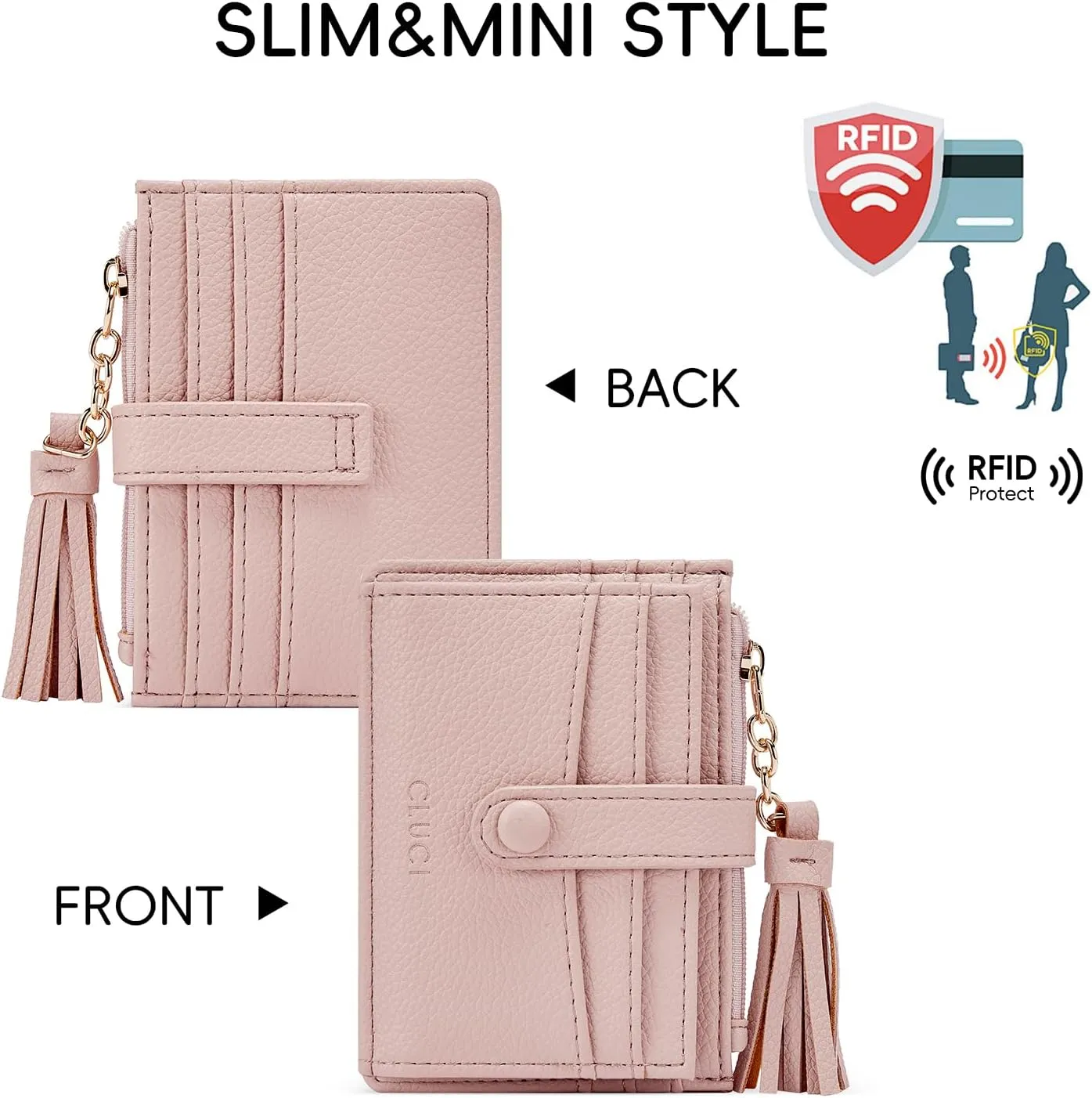 CLUCI Small Womens Wallet RFID Blocking Credit Card Holder with ID Window Leather Slim Card Wallets for Women Pink