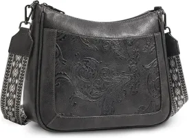 Crossbody Bags for Women,Vegan Leather Crossbody Purse with Adjustable Strap Embossed Flower Women's Shoulder Handbags