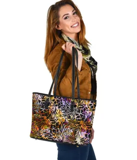 Custom Tote Bag (Vegan Leather) - Distressed Animal Print #101 | Vegan Shoulder Tote Handbag, Shoulder Bags for Women, Over the Shoulder Bag