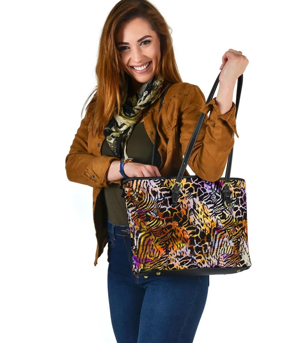 Custom Tote Bag (Vegan Leather) - Distressed Animal Print #101 | Vegan Shoulder Tote Handbag, Shoulder Bags for Women, Over the Shoulder Bag