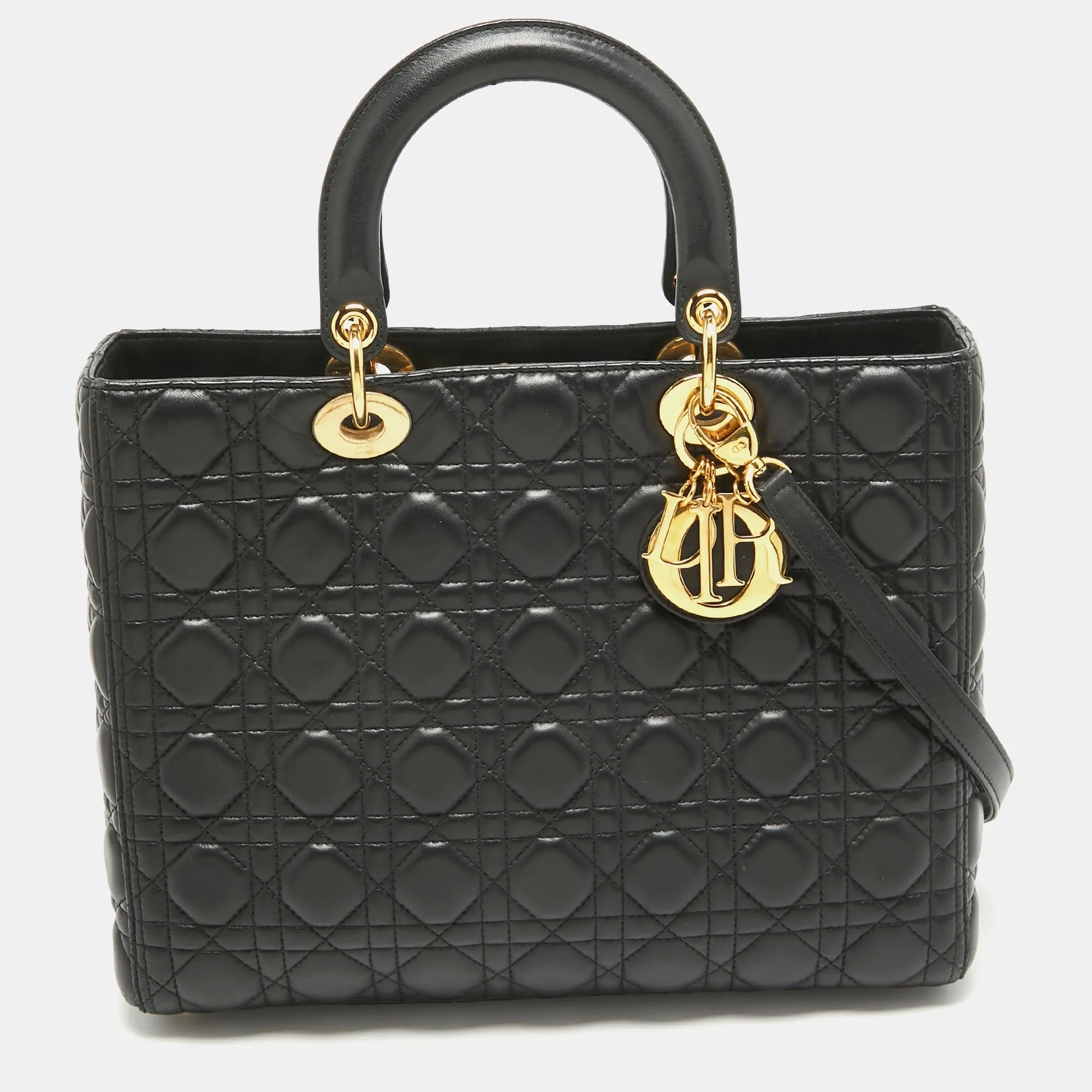 DIOR Black Cannage Leather Large Lady  Tote