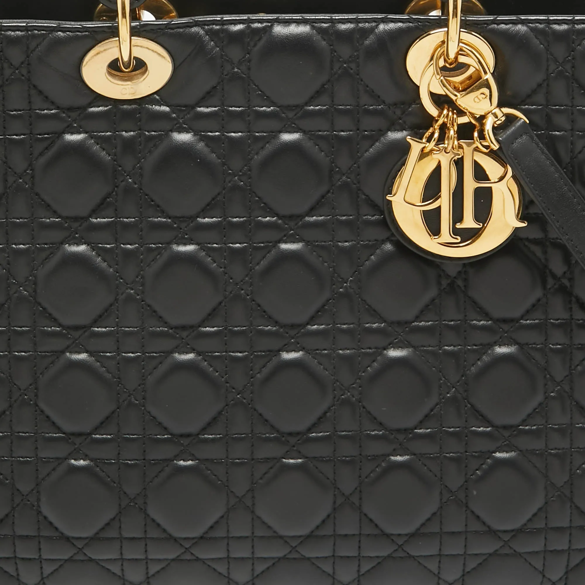DIOR Black Cannage Leather Large Lady  Tote