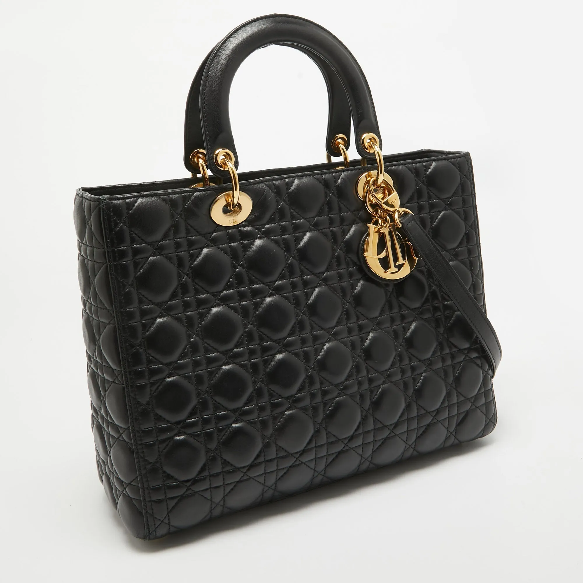 DIOR Black Cannage Leather Large Lady  Tote