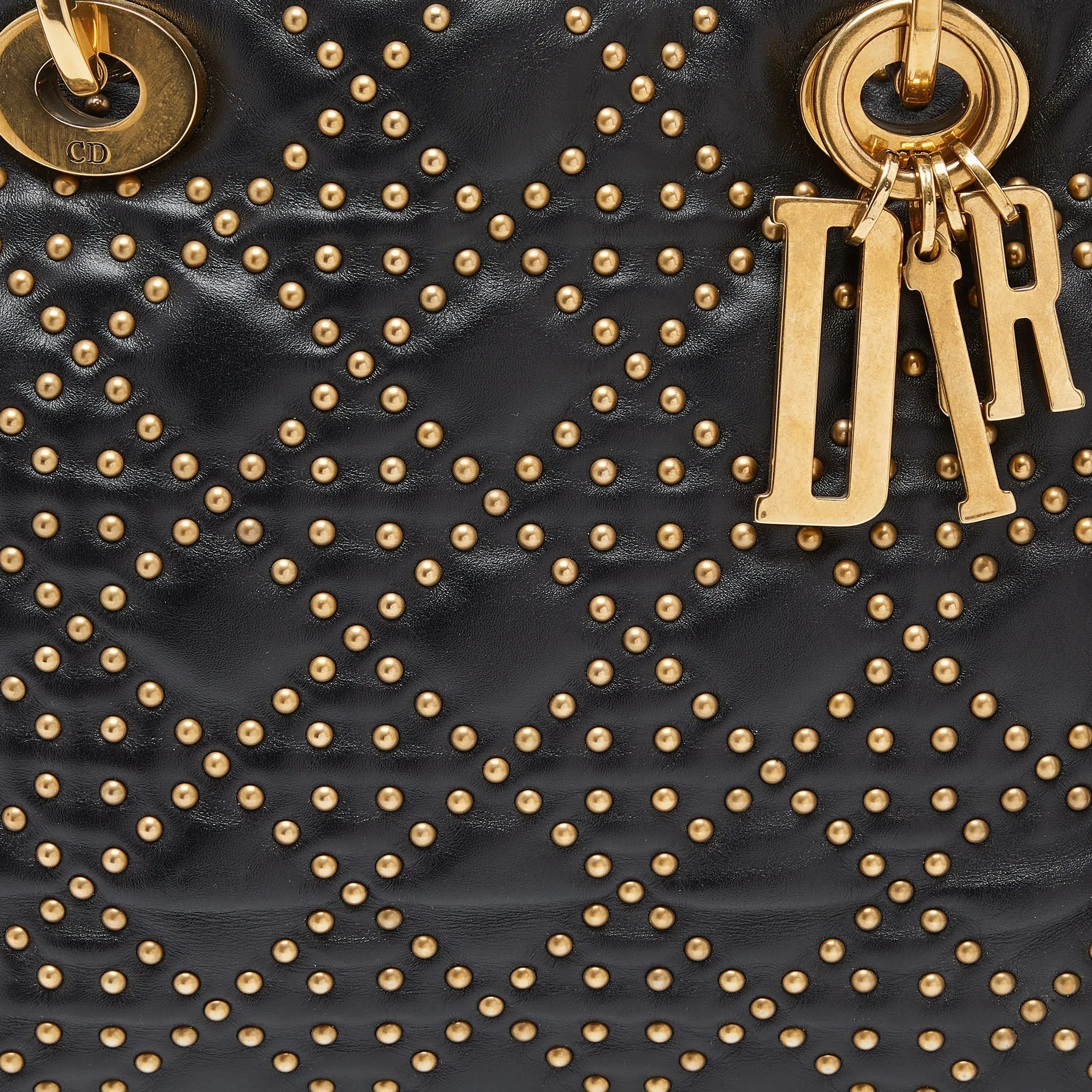 DIOR Black Leather Medium Studded Supple Lady  Tote
