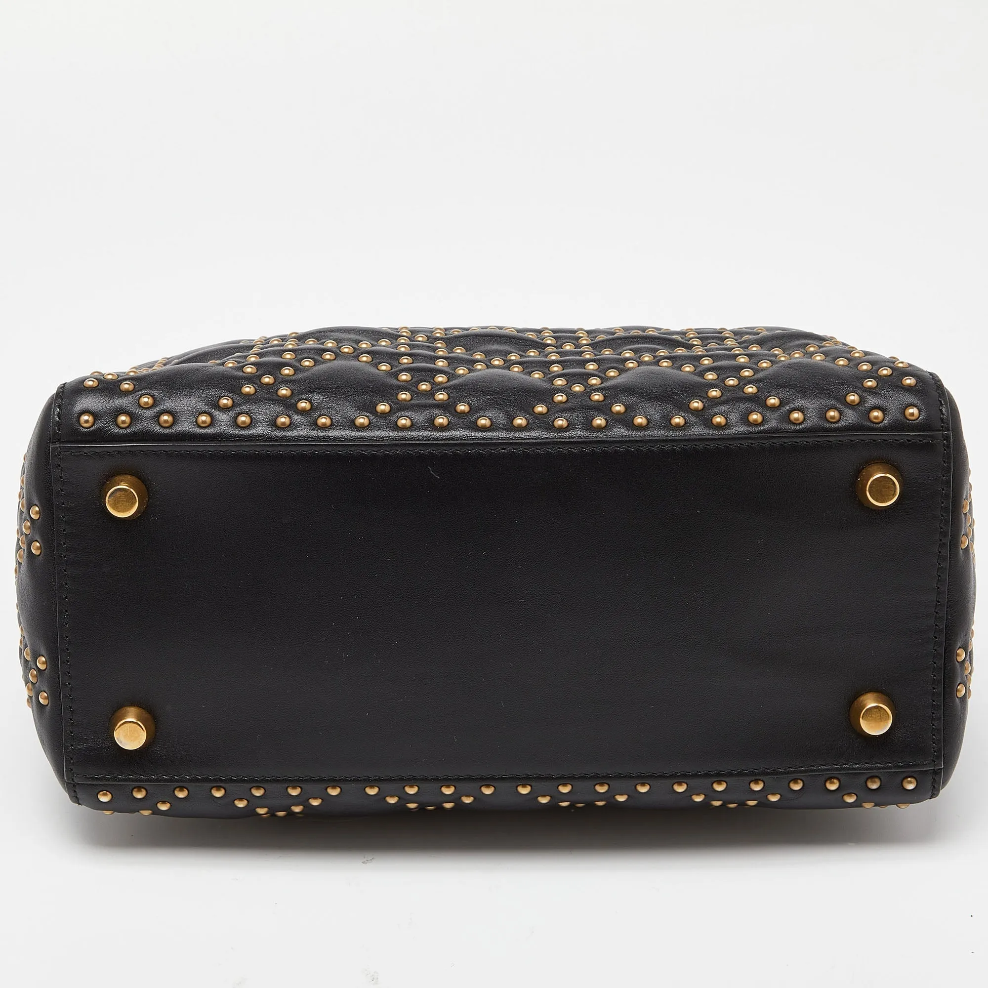 DIOR Black Leather Medium Studded Supple Lady  Tote