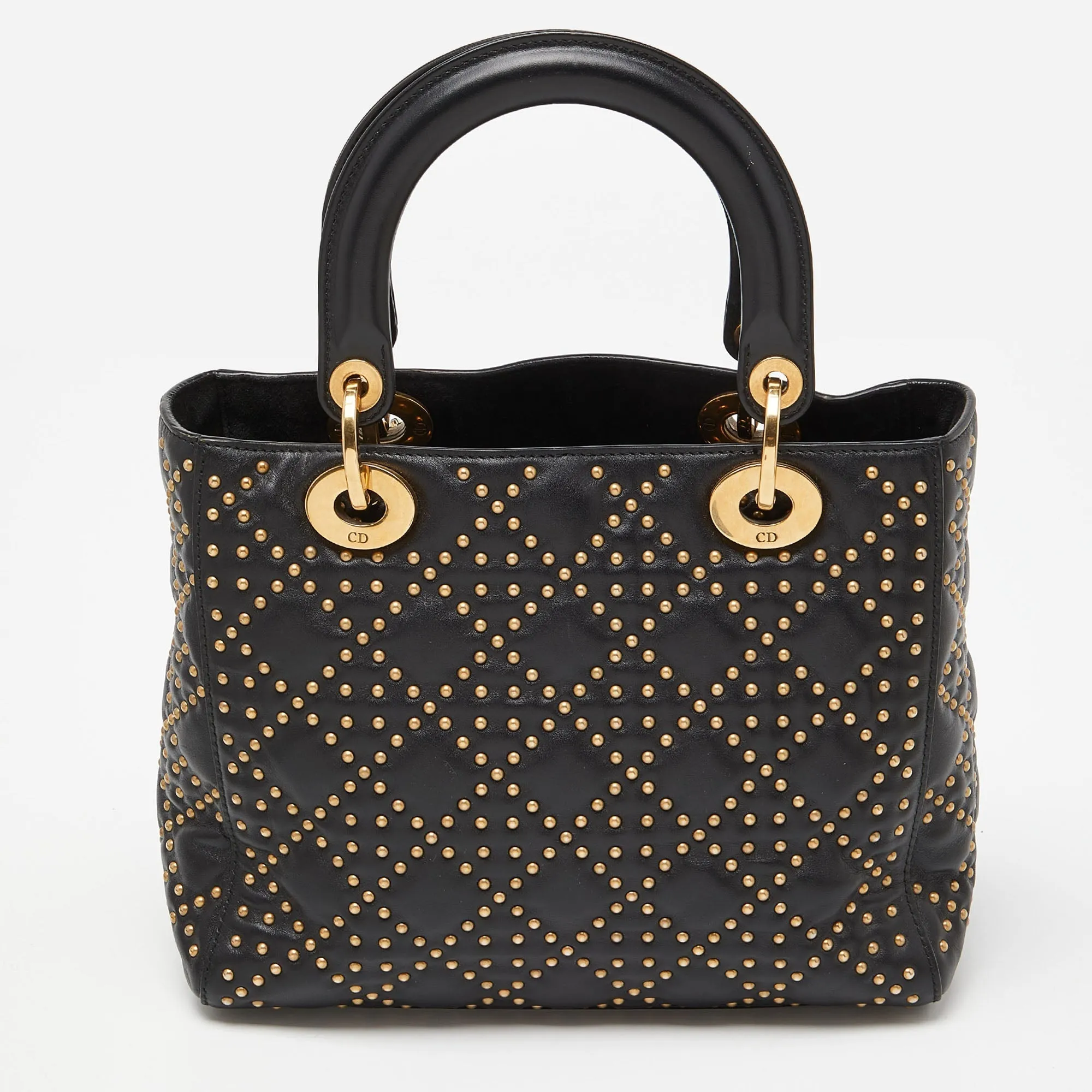 DIOR Black Leather Medium Studded Supple Lady  Tote