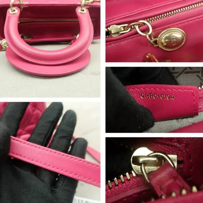 Dior Lady Fuchsia Lambskin Leather Satchel Medium