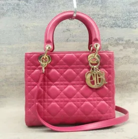 Dior Lady Fuchsia Lambskin Leather Satchel Medium