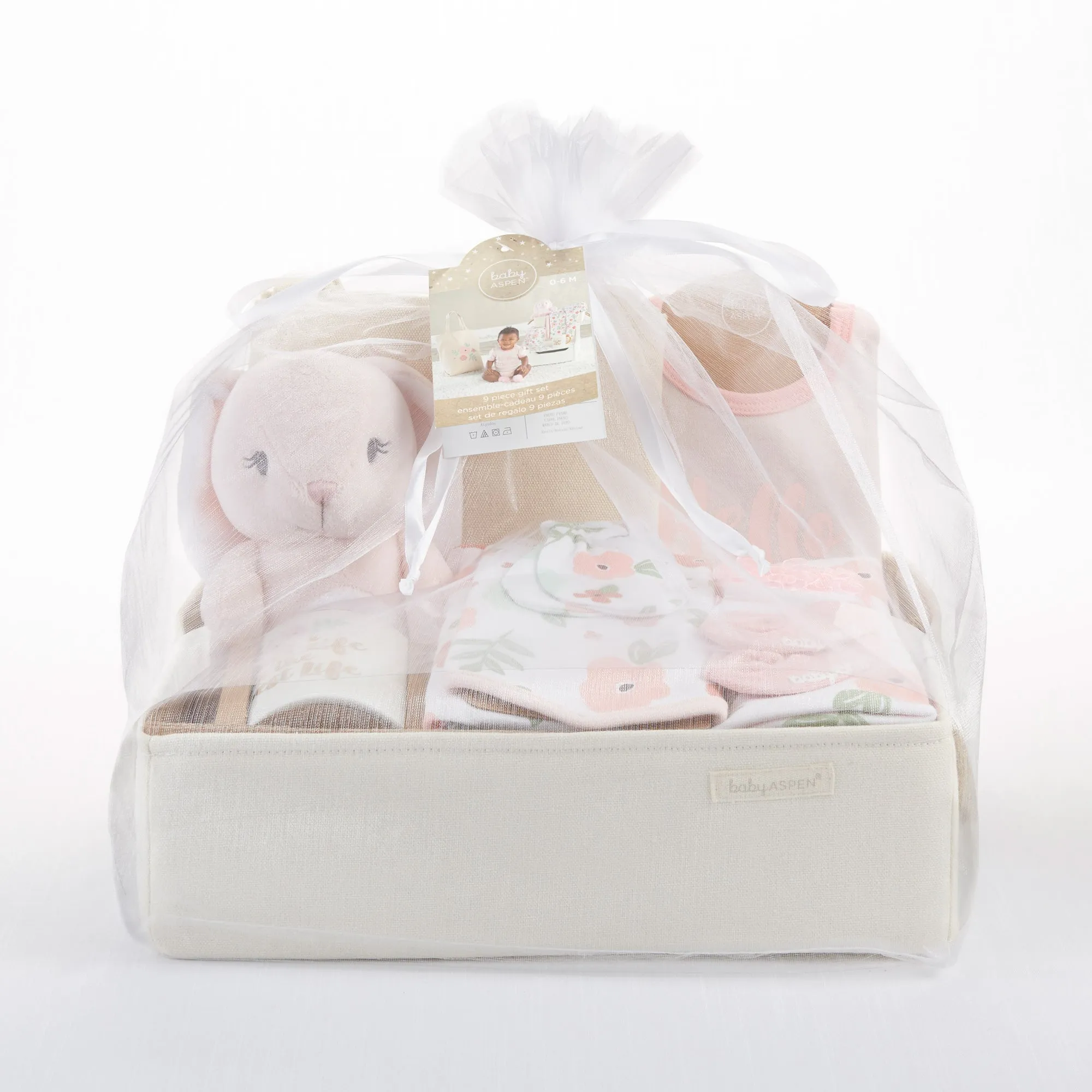 Fancy Floral 9-Piece Baby Gift Basket (Personalization Available)