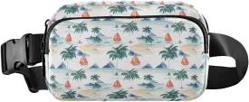Fanny Pack Belt Bag for Women Palm Tree Sailboat Beach Pattern Fashion Crossbody Bag Waist Pack Sling Backpack with Adjustable Strap