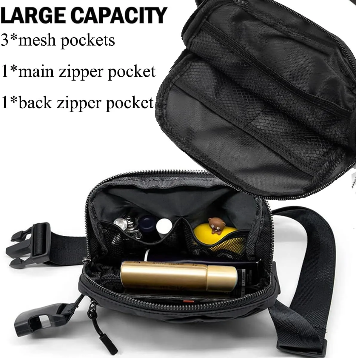 Fanny Pack for Women and Men,Mini Black Belt Bag,Fashionable Small Waist Pack Crossbody Bag and Initial Letter Butterfly Keychains for Traveling,Running,Hiking,Jogging,Cycling(Belt Bag-A)