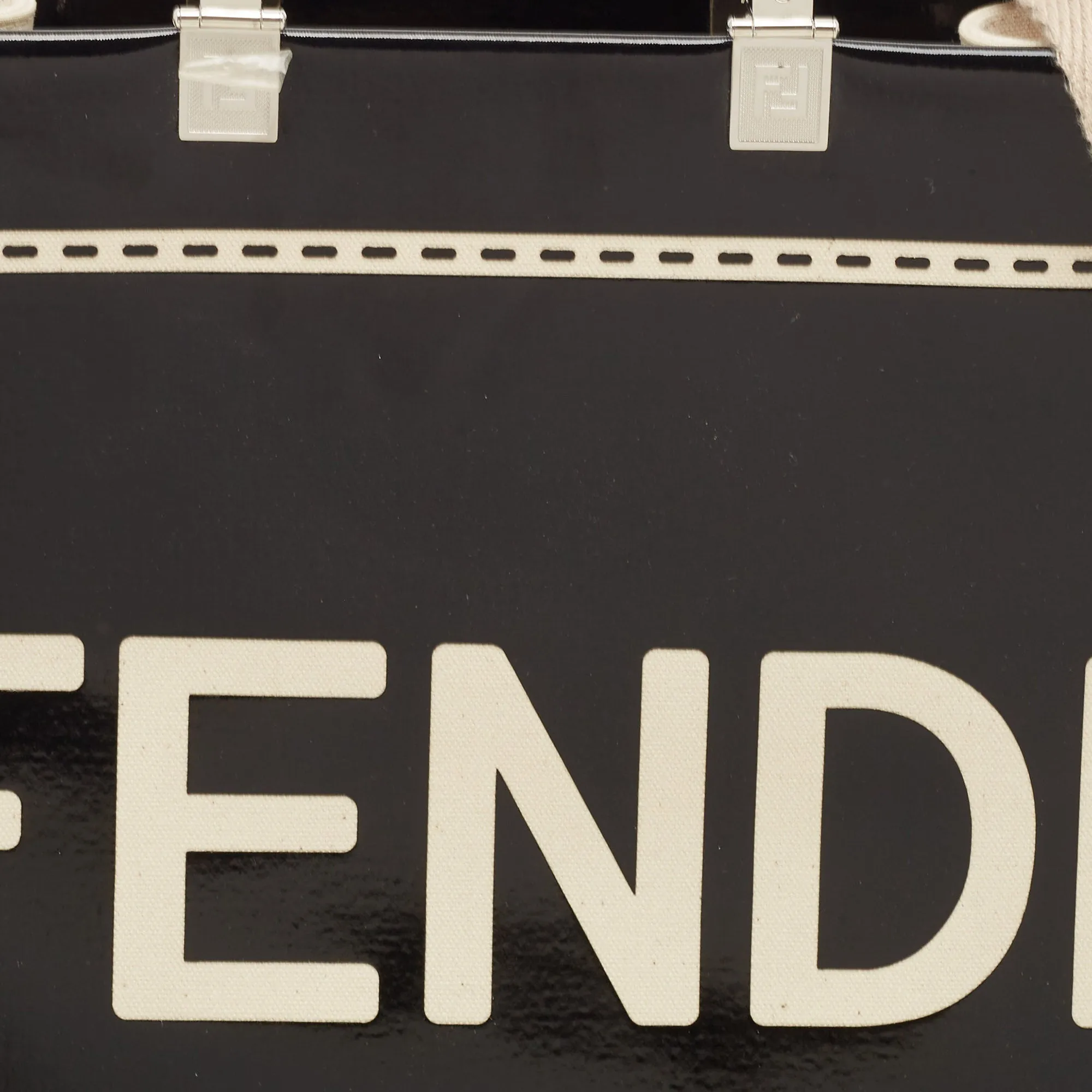 Fendi Black/off White Canvas And Patent Leather Medium Sunshine Shopper Tote