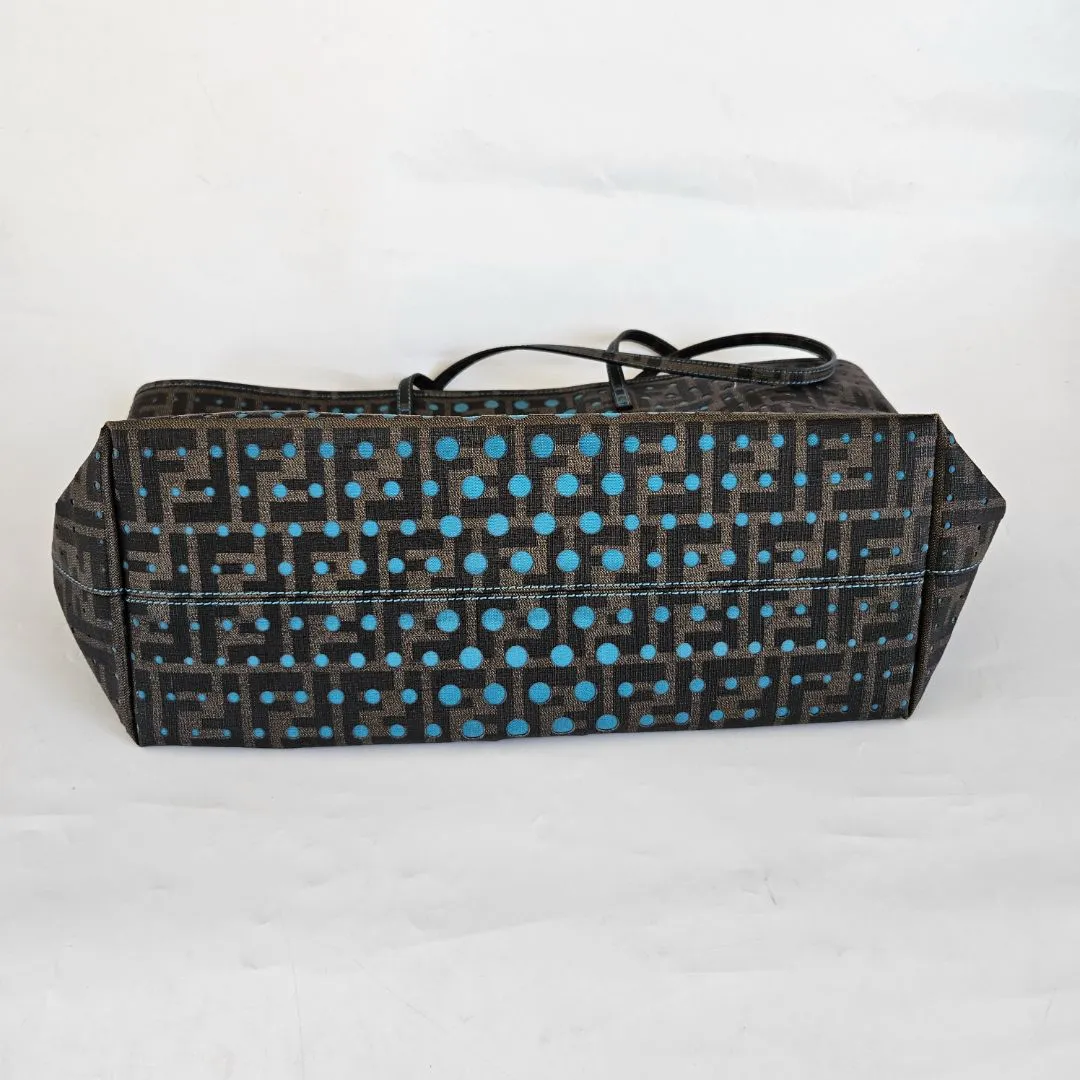 Fendi Brown/Blue Zucca Perforated Coated Canvas Roll Tote