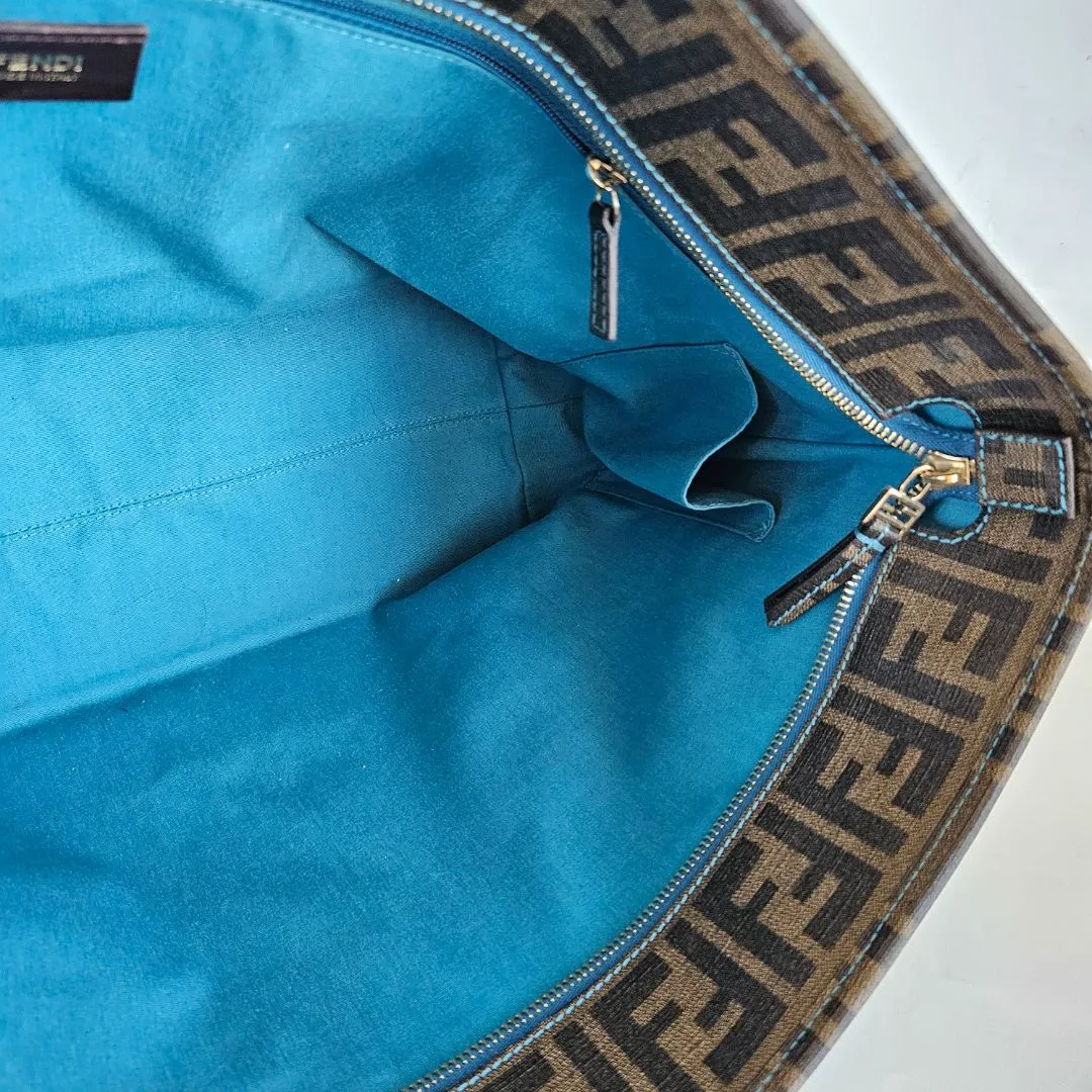 Fendi Brown/Blue Zucca Perforated Coated Canvas Roll Tote