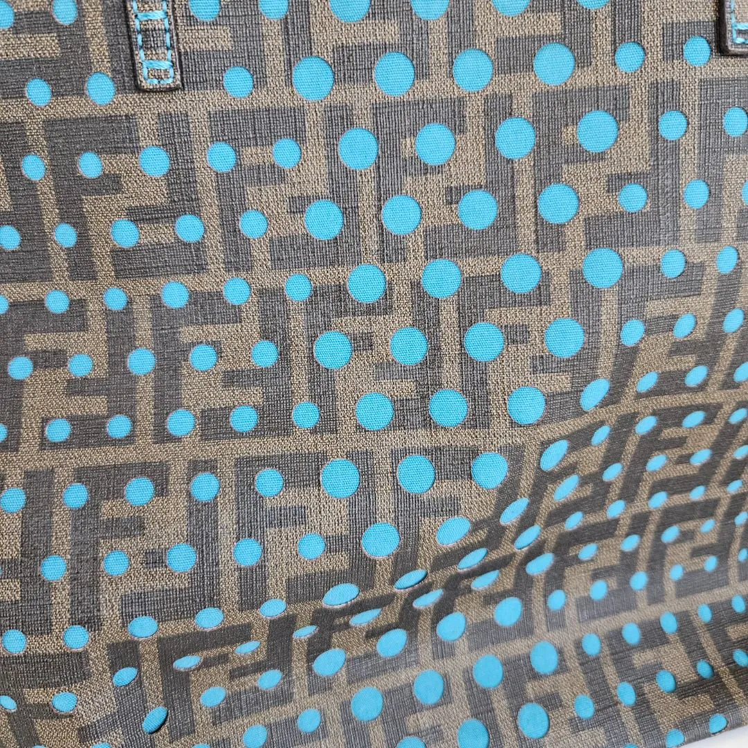 Fendi Brown/Blue Zucca Perforated Coated Canvas Roll Tote