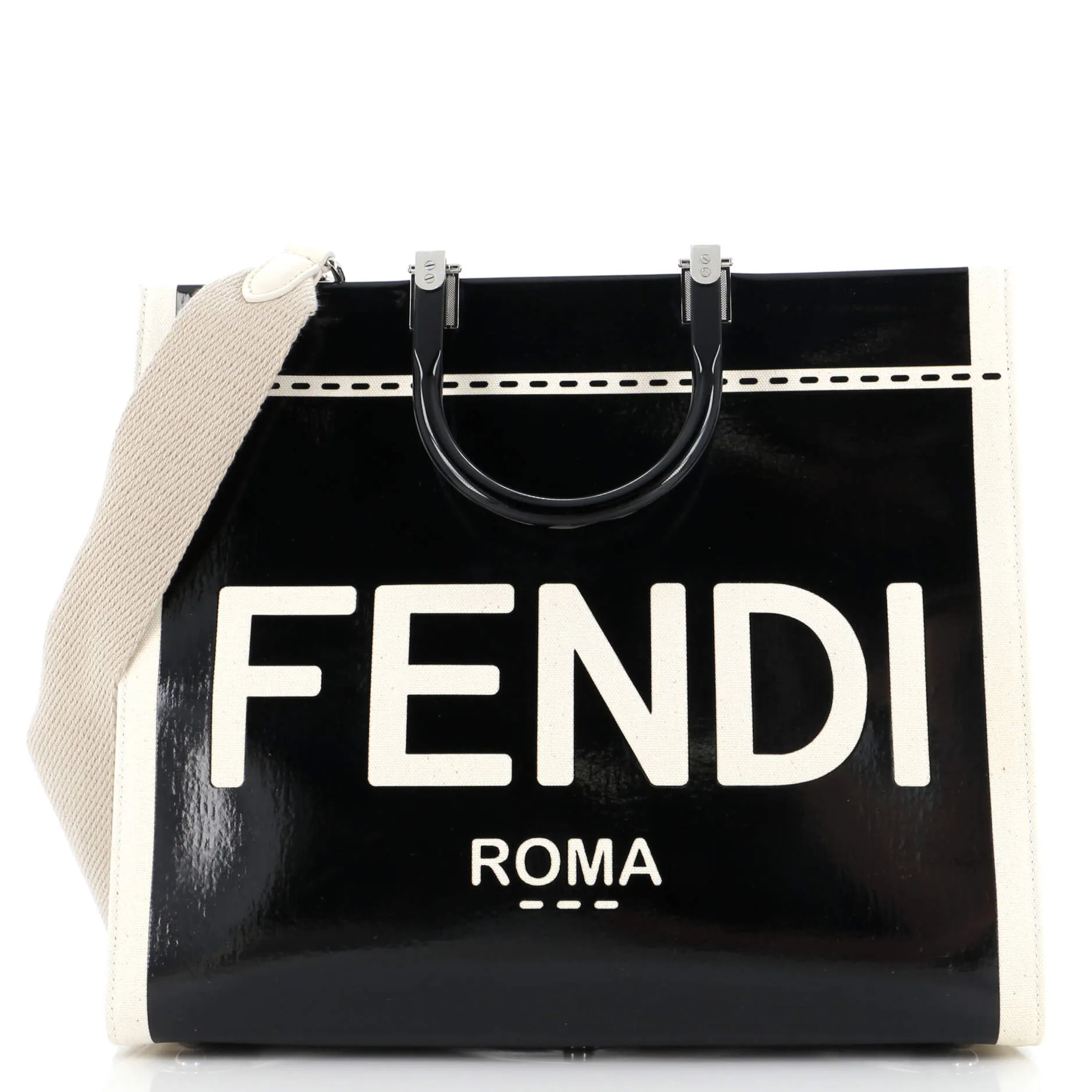 FENDI Sunshine Shopper Tote Patent with Canvas Medium