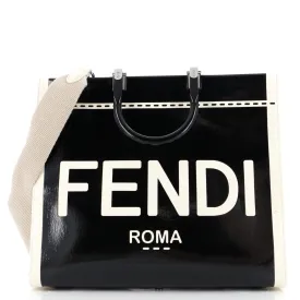 FENDI Sunshine Shopper Tote Patent with Canvas Medium