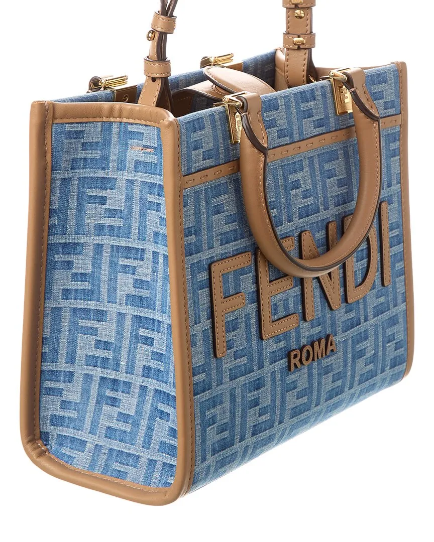 FENDI Sunshine Small FF Denim & Leather Tote