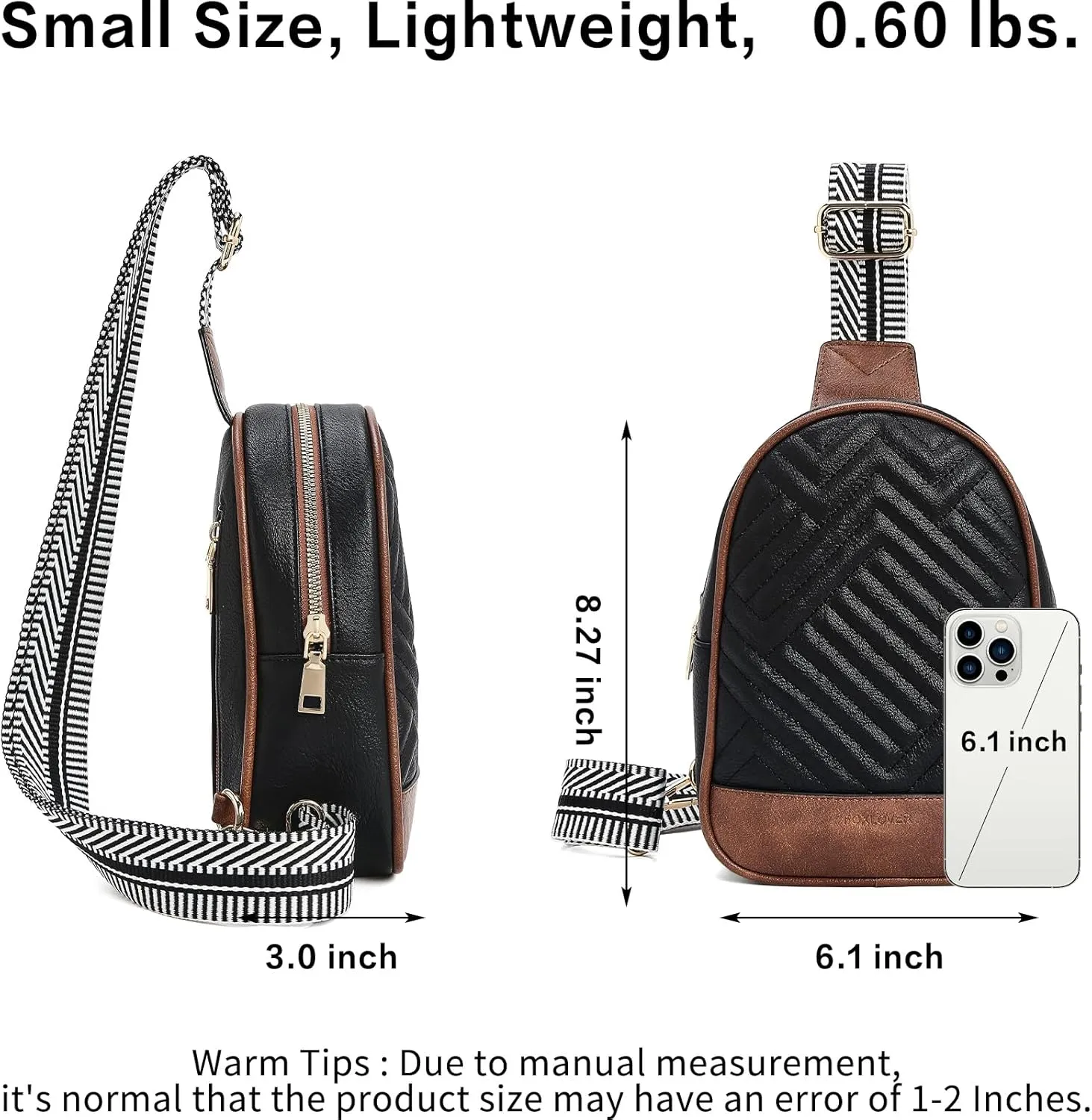 FOXLOVER Quilted Small Sling Bag for Women Leather Crossbody Bags Fanny Pack Chest Bag for Travel