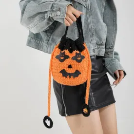 Halloween Handmade Wool Bat & Pumpkin Woven Shoulder Messenger Bag
