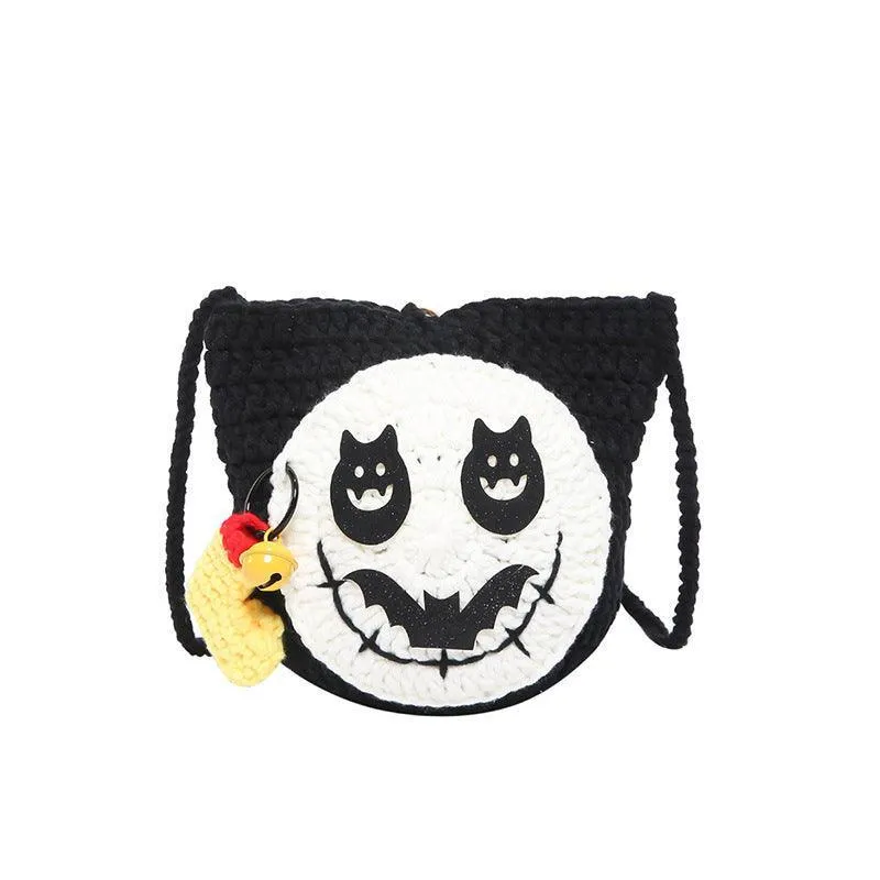 Halloween Handmade Wool Bat & Pumpkin Woven Shoulder Messenger Bag