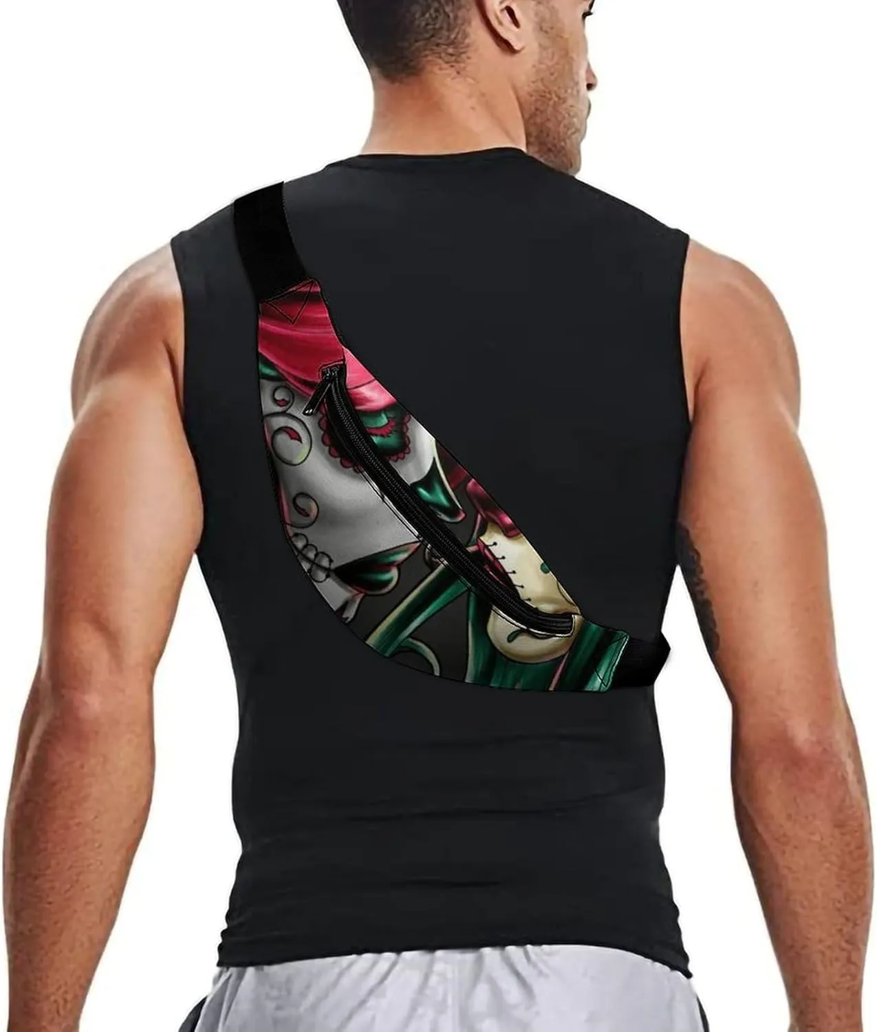Halloween Sugar Skull Red And Green Hair Art Fashionable And Exquisite Waist Bag with Large Capacity