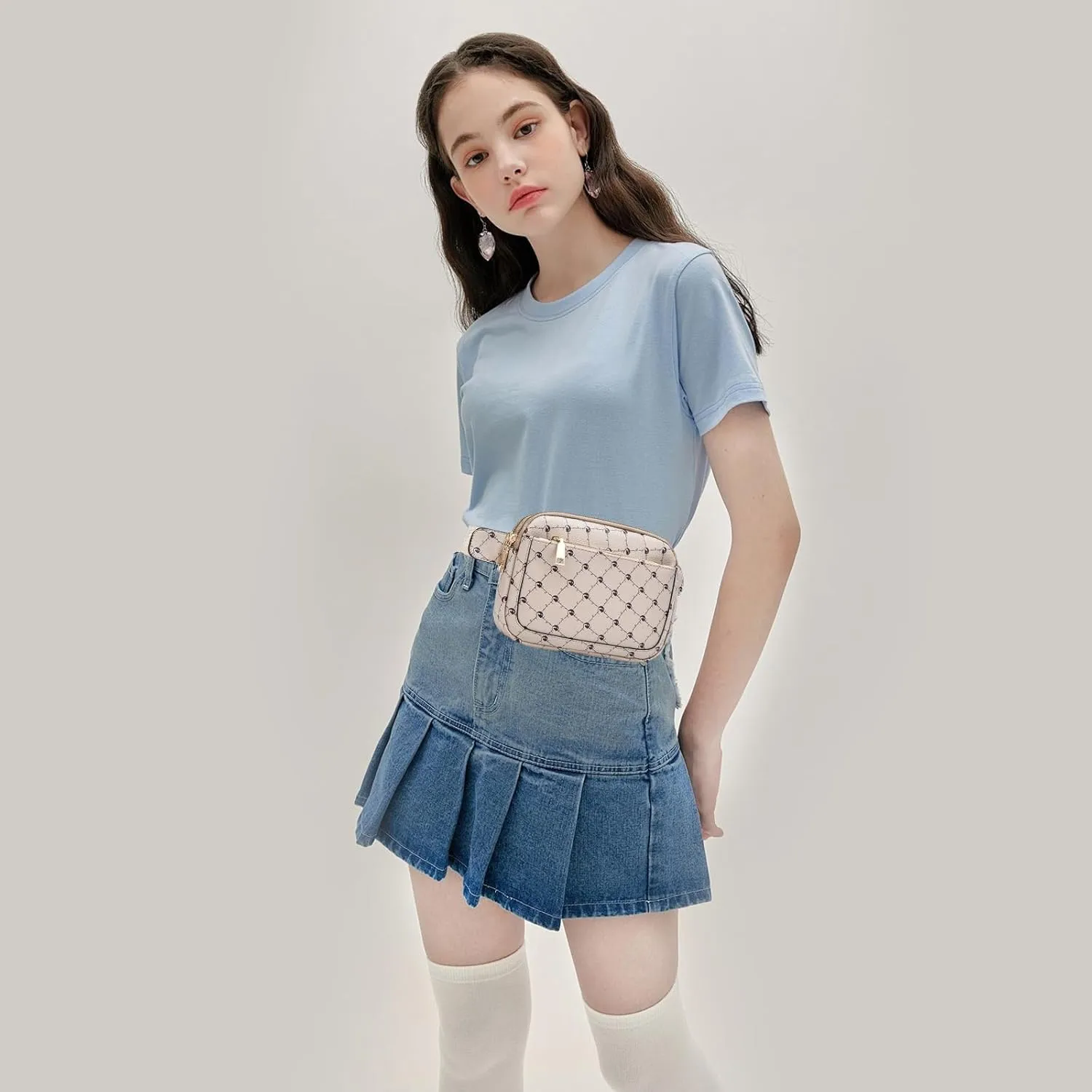 I IHAYNER Cross Body Fanny Pack for Women Fashion Waist Pack Belt Bag for Running Hiking Travel with Adjustable Strap Beige