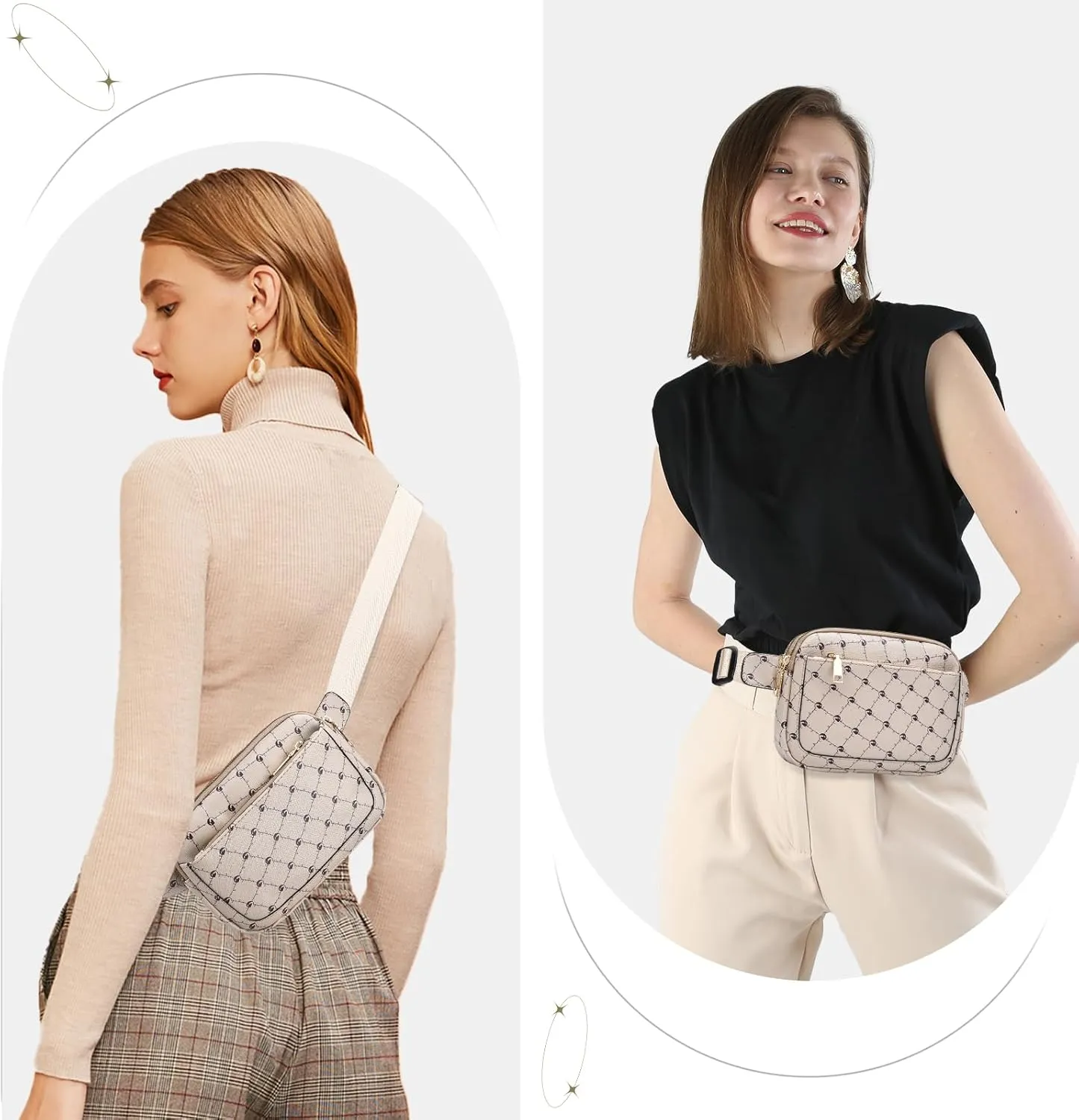 I IHAYNER Cross Body Fanny Pack for Women Fashion Waist Pack Belt Bag for Running Hiking Travel with Adjustable Strap Beige