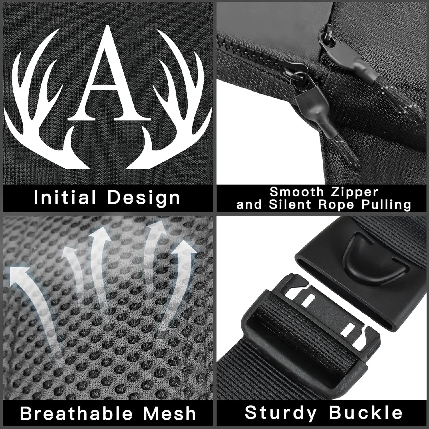 Initial Letter Small Crossbody Sling Bag for Men Women Double Pocket Chest Bag Trendy Water Resistant Fanny Pack Mini Phone Cross Body Bag for Travel Sports Workout Running (Black B)